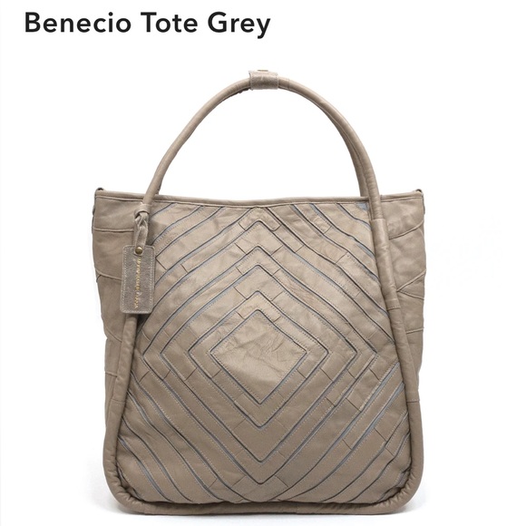 Anthropologie Benecio Diamond Leather Tote Monserrat De Lucca Light Grey - Picture 8 of 13